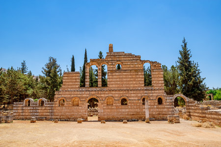 Ancient ruins of Great Palace in the city of Anjar, Lebanon.のeditorial素材