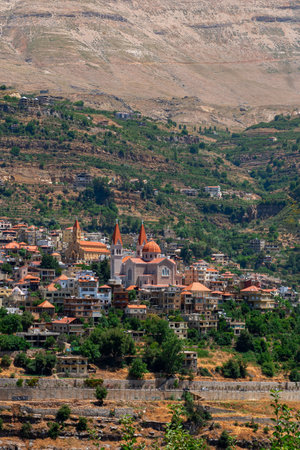 Bsharri, Lebanon is a beautiful town of Kadisha Valley, part of the Unesco World Heritageのeditorial素材