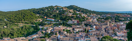 Begur - old town and castle at sunset. Costa Brava, Girona, Spainのeditorial素材