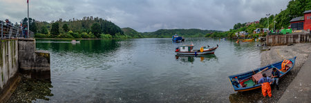 Puerto Montt, Chile -January 25, 2020: Harbor near Angelmo Fish Market in Puerto Montt, Chileのeditorial素材