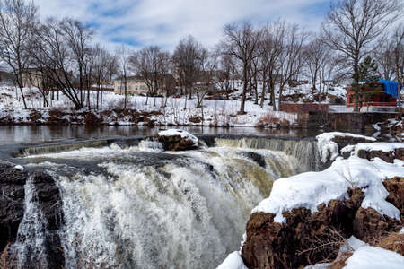 Winter view of The Great Falls of the Passaic River in Paterson, NJ, United Statesの写真素材