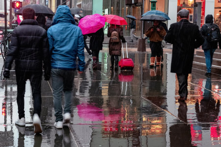 New York, USA - December 2019: Rainy day in New York Cityの写真素材