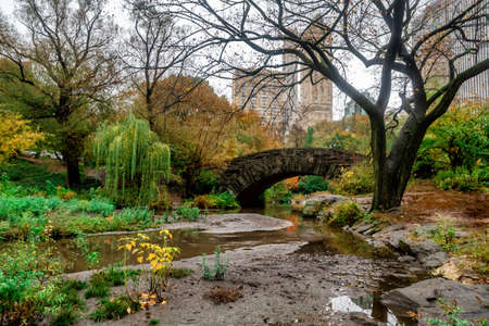 view of autumn landscape in Central Park. Gapstow bridge, New York City. USAの写真素材
