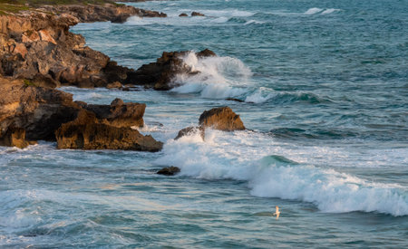 Beautiful rocks at sunrise on the the southern part of the Isla Mujeres in Caribbean, Mexico