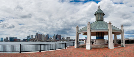 View of Financial District and Harbor from Piers Park in Boston, Massachusetts, USA