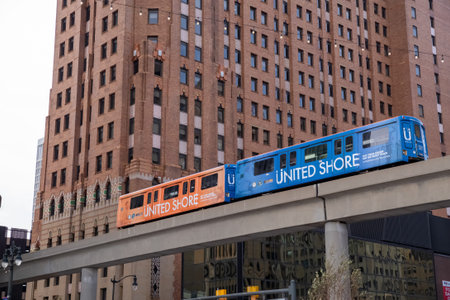 Detroit, Michigan, USA - November 23, 2018: The Detroit People Mover (DPM) is a 2.94-mile automated...