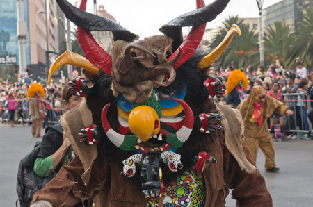 Mexico City, Mexico - October 29, 2016: Day of the dead parade in Mexico city. The Day of the Dead is one of the most popular holidays in Mexico.のeditorial素材