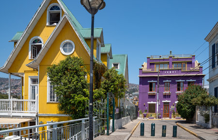 Valparaiso, Chile - January 26, 2020: Colorful buildings of the UNESCO World Heritage city of Valparaiso, Chileのeditorial素材
