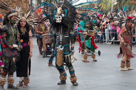 Mexico City, Mexico - October 29, 2016: Day of the dead parade in Mexico city. The Day of the Dead...
