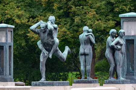 OSLO, NORWAY - SEPT 20:Statues in Vigeland park in Oslo, Norway on Sept 20, 2014. The most famous...
