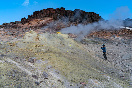 Mountain landscape at Paramushir Island, Karpinsky Volcano. Kuril Islands, Russia.