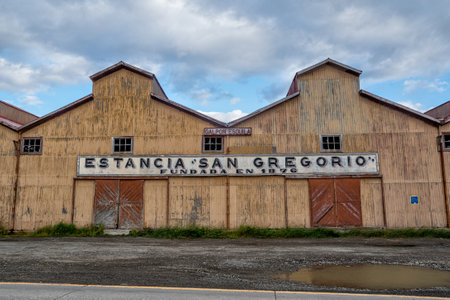 San Gregorio, Chile - January 21, 2020: San Gregorio is a ghost town in the far south of Chile. It is part of the Magallanes Region and Province, some 40 km (25 mi) southwest of Punta Delgada. There is an estancia and several imposing buildings dating froのeditorial素材