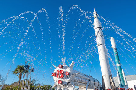 Cape Canaveral, Florida, USA - December 2021: Rocket Garden at Kennedy Space Center Visitor Complex in Cape Canaveral, Florida. USAのeditorial素材