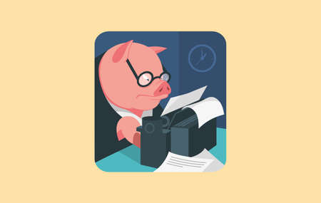 Vector icon character for pig wearing glasses typewriterのイラスト素材