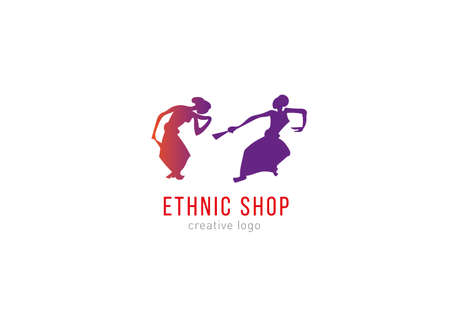 ethnic shop. Dancing girls with fansのイラスト素材