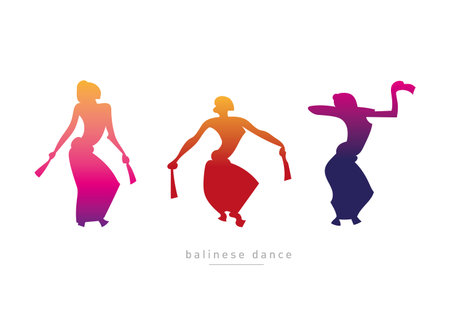 Balinese dancing girls in a gradient styleのイラスト素材