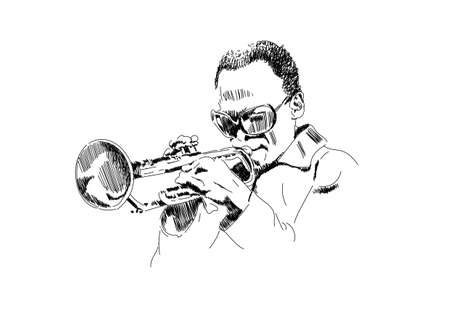 Illustration of linear man playing a musical instrumentのイラスト素材