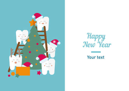 funny illustration, teeth and New Yearのイラスト素材