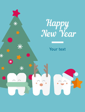 funny illustration, teeth and New Yearのイラスト素材