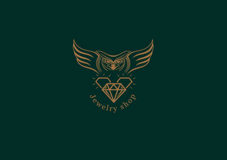 Creative logo, an owl with wings on diamondのイラスト素材