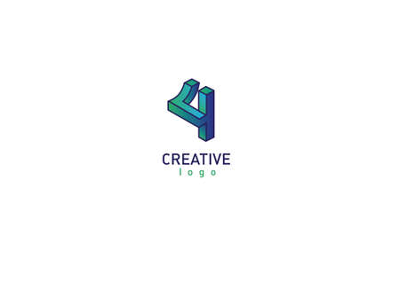 Geometric 3d logotype in a gradient style number fourの写真素材