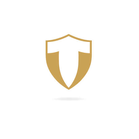 Letter T logo. Design template elements protection, shield, goldのイラスト素材