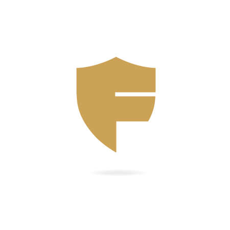 Letter F logo. Design template elements protection, shield, goldのイラスト素材