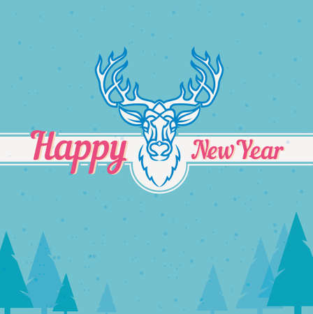 Postcard template deer, forest, Happy New Year and Merry Christmas!のイラスト素材