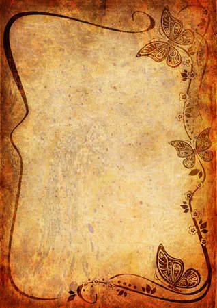 Vintage background with butterfly and leafの写真素材