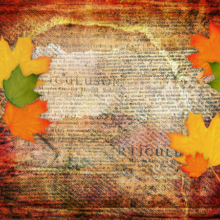 Grunge abstract background with autumn leafの写真素材