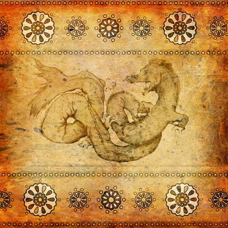 Oriental vintage background with dragonの写真素材