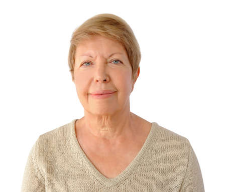 Portrait of elderly woman on the white backgroundの写真素材