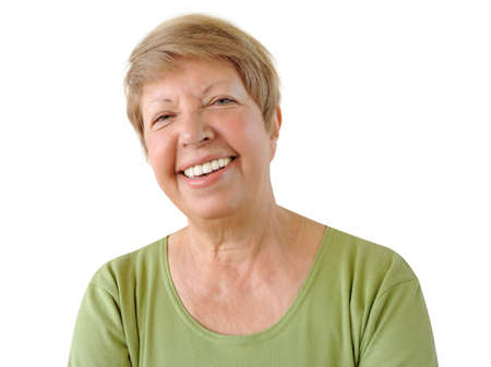 Portrait of elderly woman on the white backgroundの写真素材