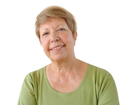Portrait of elderly woman on the white backgroundの写真素材