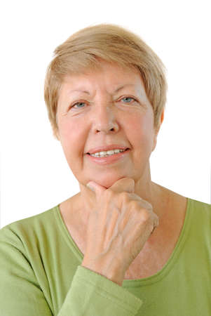 Portrait of elderly woman on the white backgroundの写真素材