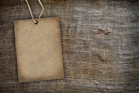 Background texture vintage burlap with labelの写真素材