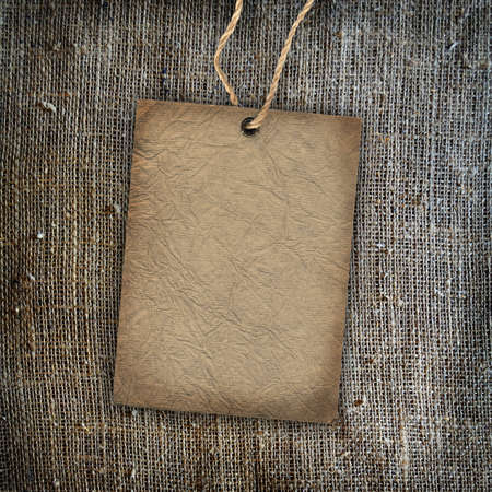 Background texture vintage burlap with labelの写真素材