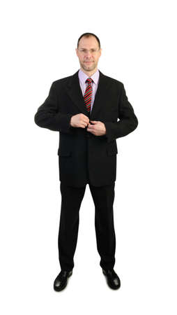 Standing business man in suit isolated on white backgroundの写真素材