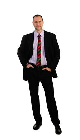 Standing business man in suit isolated on white backgroundの写真素材