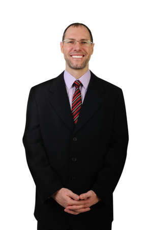 Standing business man in suit isolated on white backgroundの写真素材