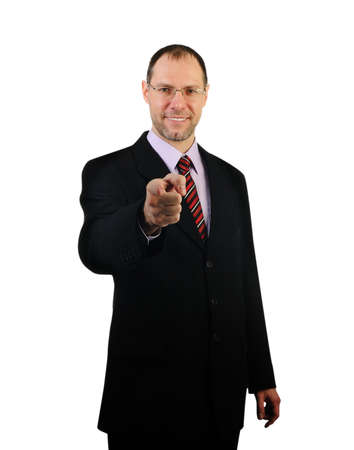 Business man point a finger at you isolated on white background の写真素材