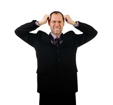 Sad business man isolated on white backgroundの写真素材