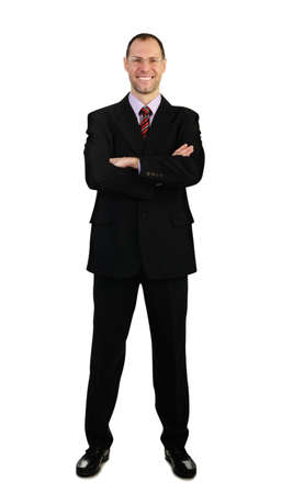 Standing business man in suit isolated on white backgroundの写真素材