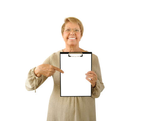 Portrait of elderly woman on the white backgroundの写真素材