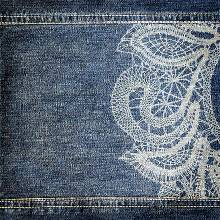 Background denim texture with lace patternの写真素材