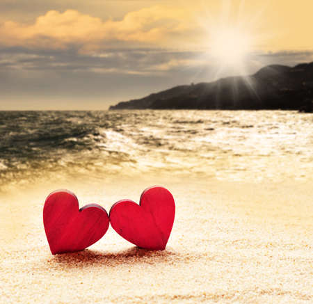 Two hearts on the beachの写真素材