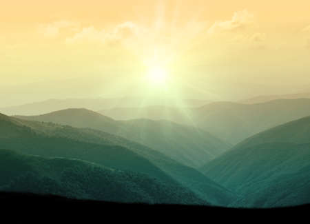 Majestic sunset in the mountains. Nature. Sky and sun.の写真素材