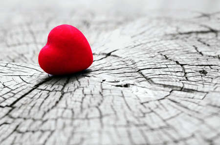 Red heart and wooden  background. Valentine dayの写真素材