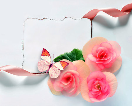 Vintage background with paper-frame and flowers for congratulations and invitationsの写真素材