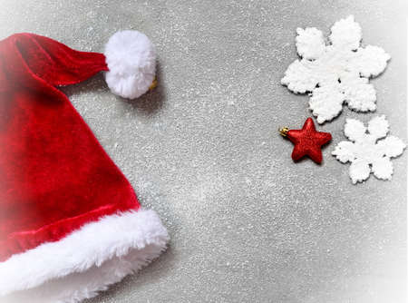 Christmas grey background with Santa hat.Happy new year santa hat .の写真素材